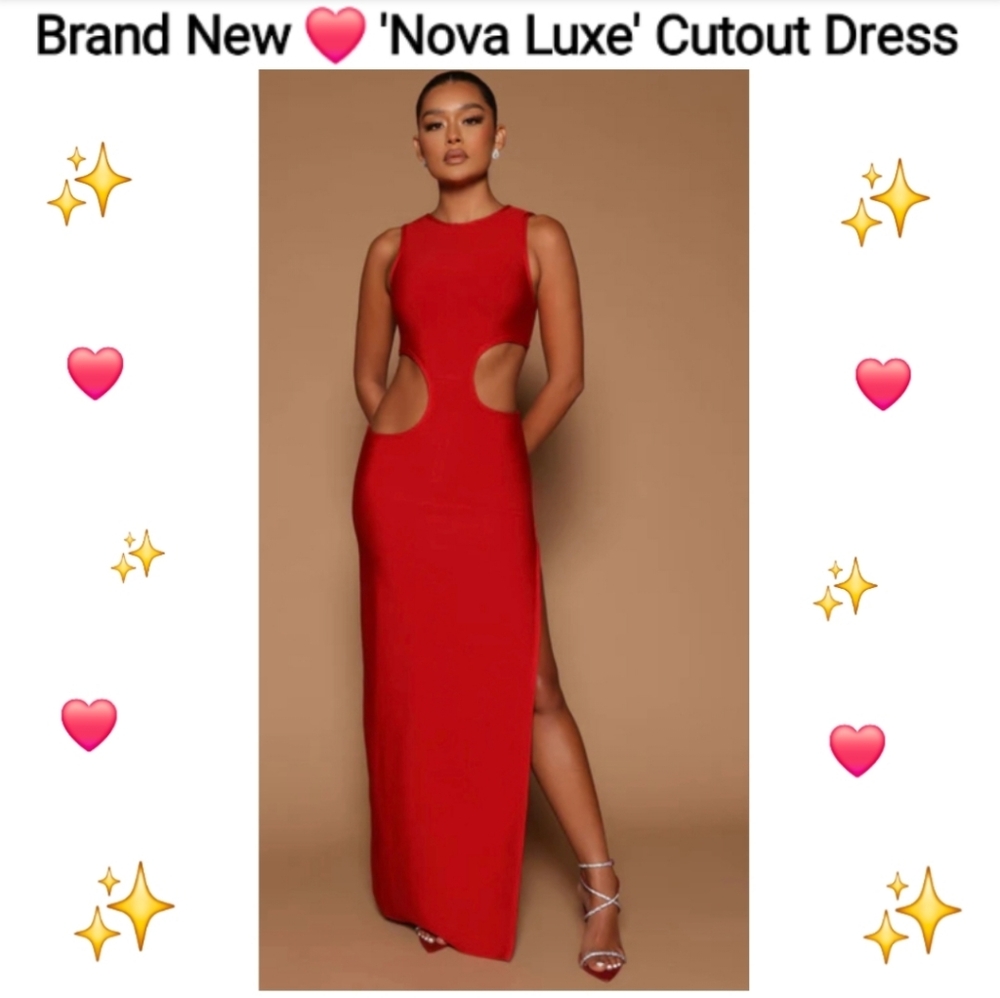 NWT Nova Luxe Scarlet Red Cutout Calista Bandage Maxi Dress - Dress, Size L